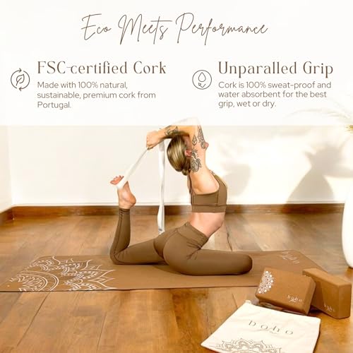 Set of 2 Cork Yoga Blocks with Strap | Eco-Friendly Yoga Accessories | 9” x 6” x 3” FSC-Certified Portuguese Cork Yoga Blocks 2 Pack | High Denisty Yoga Blocks Non-Slip & Durable | Home Yoga Equipment - Image 3