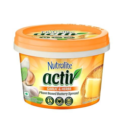 Nutralite Activ Plant Based Spread - Garlic & Herbs - 100 g Tub | Dairy-Free | Rich in Omega