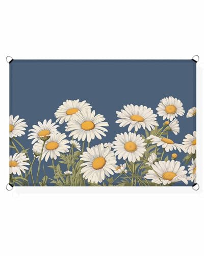 Daisy Flower Sun Sail Shades Rectangle Canopy,Sunlight Block Heavy Duty Curved Backyard Shade Cover,Waterproof Sun Shades for Patios Garden Outdoor,8'x10' White Spring Summer Botanical Navy Blue