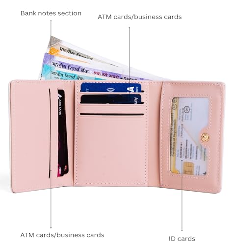 Image of INOVERA (LABEL) Wallets for Women, Girls - Stylish Faux Leather Trifold Cash, Coin, Cards Holder Purse - Mini Cute Cat Pattern Small Hand Wallet (Light Blue)