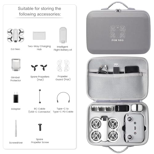 Image of M.G.R.J Carrying Case for DJI Neo Drone, Travel Portable Shoulder Bag for DJI Neo Fly More Combo Drone and RC-N3 Remote Controller Accessories (Hard|PU Leather|Grey)
