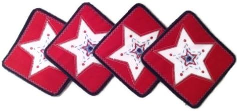 Handcrafted Quilted Fabric Coasters ~ Set of 4 ~ Red Americana Star