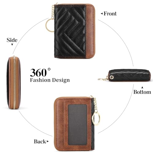 GAEKEAO Credit Card Holder Small Wallet for Women RFID Blocking Leather Zipper Wallet with Wristlet Black＆Brown3