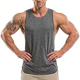 Magiftbox Men's Extended Scoop Stringer Tank Top, Curved Hem Muscle Gym Shirt for Bodybuilding & Workout, Soft Athletic Performance Tee T05_Dark-Gray_US-M