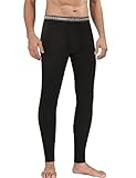 DAVID ARCHY Men's Winter Warm Stretchy Cotton Fleece Lined Base Layer Pants Thermal Bottoms Long Johns with Fly 2 Pack (L, Black)