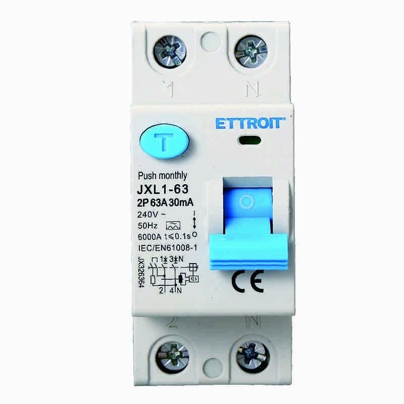 Interruttore Differenziale Puro 2P 63A 30mA 220V-6KA CLASSE A 30mA per Guida DIN - 2 Moduli DIN - Protezione Circuiti e Sicurezza Impianti