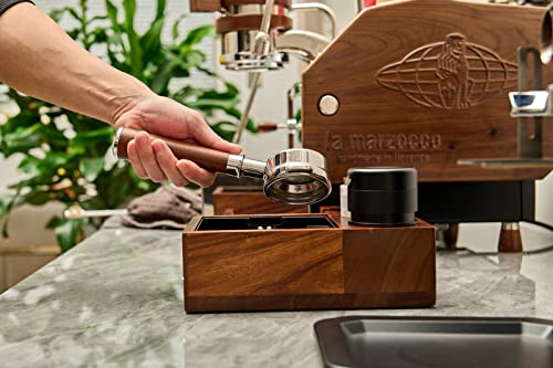 Ikape V3 Espresso Knock Box, 54Mm Espresso Coffee Organizer Box Fit For Storage 51 To 54Mm Espresso Tamper And Distributor, Pure Natural Walnut Base With Special Portafilter Basket Station(4 In 1) #TOP4