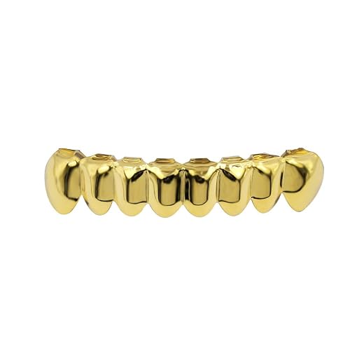 JINAO Grillz Teeth Men - Grills for Your Teeth 8 Top & Bottom Set, 18K Gold-Plated Brass Dental Grills with Molding Bars, Unisex Hip-Hop Rapper Costume Accessory