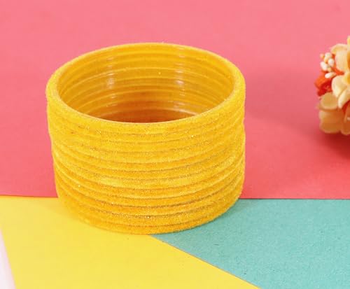 Image of NMII Glass Velvet Bangles Set For Women and Girls | Plain Glass Bangles | Velvet Chudi | Simple Bangles For Women | Stylish Glass Bangles- Set of 24