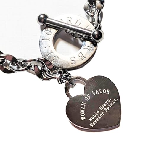 Proverbs 31 Bracelet for Women, Stainless Steel Chain with Noble Heart Warrior Spirit Heart Charm and Proverbs 31:10 Toggle, Christian Gifts for Women4