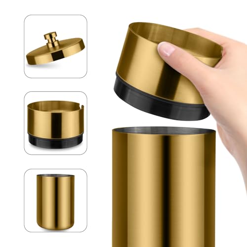 Image of Car Ashtray with Lid Smell Proof Stainless Steel Portable Ash Tray for Car Cup Holder Detachable Windproof Extinguished Cigarette Bucket Automotive Ashtrays for Outdoor Home Office (Gold)