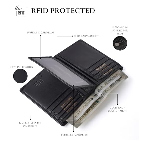Image of TANSTITCH Men's Genuine Leather Wallet | RFID Blocking Wallet for Men | 16 Card Slots, 1 ID Window | Large Capacity Card Holder Wallet for Men (Hold 30 Currency Notes) (Black)