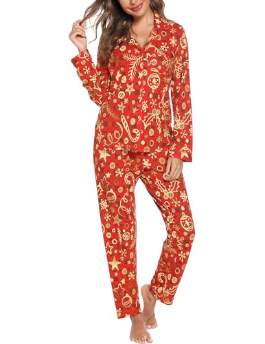 Image of Pjmlifecoco Pajamas Set Long Sleeve Womens Button Down Sleepwear Two Piece Nightwear Soft Pj Lounge Sets S-XXL