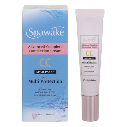 Image of Spawake Advanced Complete Complexion CC Cream with SPF35 PA+++ | Sea Minerals | Anti-Pollution & UV Protection | 10-Hour Hydration | Lightweight Coverage for All Skin Types | Japan Formulation | Light Beige - 15g
