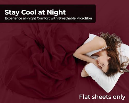 Image of Royale Linens 2 Pack Bulk Flat Sheet Set - Top Sheets - Soft 1800 Microfiber - Wrinkle & Stain Resistant - for Hotel, Massage Table, Hospital, Dorm - Twin Flat Sheet Sold Separately (Twin, Burgundy)