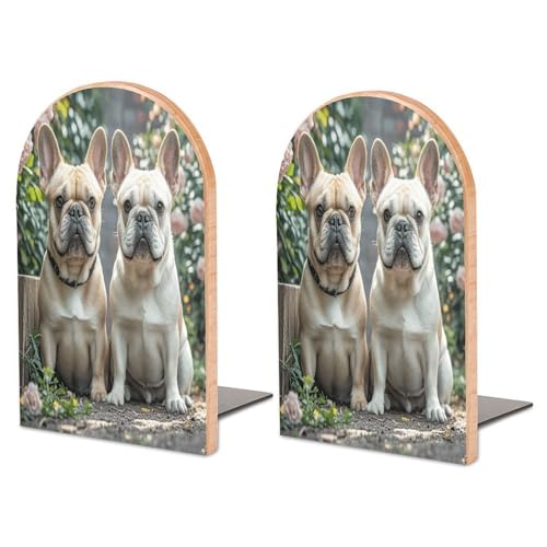French Bulldog Bookend for Shelves Study Wood Bookend Support Heavy Duty Book End Non-Skid Decorative Book Stopper Book Organizer for Home Office Desktop Organizer 1 Pairs