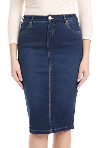 ESTEEZ Women's Slimming Denim Pencil Skirt with Tummy Control Panel – 'Miami'