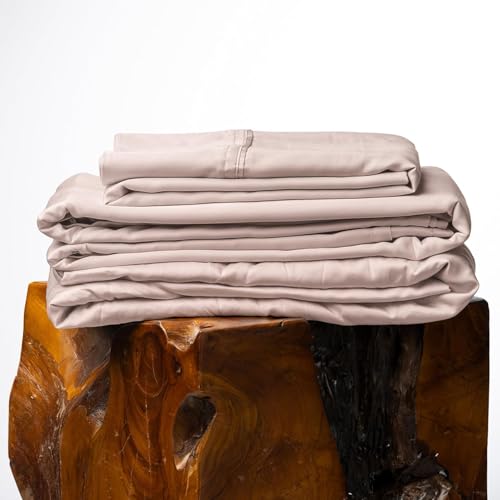 Image of Olive + Crate Tencel Lyocell Eucalyptus Sheets King Size - Cooling Tencel Sheets for Hot Sleepers with 18 Inch Deep Pocket Fit - Barely Pink 4-Piece Set
