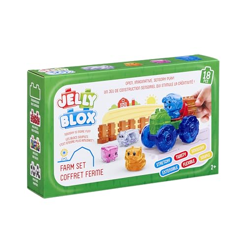 JELLY BLOX - Kit La Ferme - 18 Blocs Construction Tactiles pour Créer sa Ferme - Animaux, Tracteur & Accessoires - Jeu de Consrtuction Sensoriel pour Enfants dès 2 ans - Blocs Souples & Flexibles
