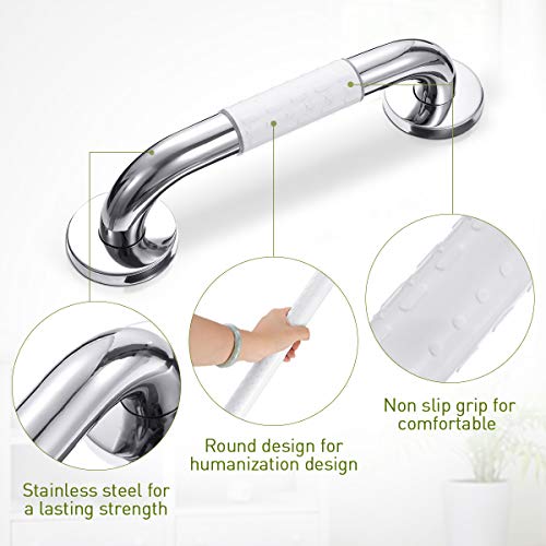 king do way Bathroom Grab Bar 12inch Shower Grab Bar with Anti Slip Grip Ring for Bathtub,Bathroom,Toilet,Stairway Handrail,Stainless Steel Safety Handle for The Elderly,Children, Pregnant Women