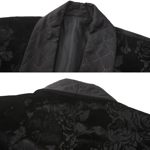 Men's Velvet Floral Smoking Jacket with Belt Short Lounge Shawl Lapel Bathrobe for Home Party4