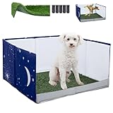Dog Grass Pad with Tray,Foldable Dog Litter Box with High Walls,Odor Free Artificial Grass Pad for Dog Potty,No Assembly,No Spill, Waterproof, Easy to Clean (Blue star, S-23.6''Lx23.6''Wx12''H)