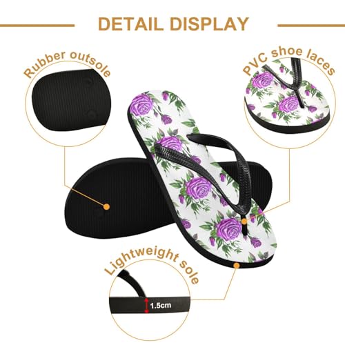 Purple Rose Leaf Flip Flops for Beach Thong Sandals Anti-slip Lightweight Beach Shoes for Travel Summer Outdoor3