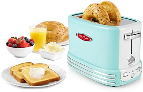 Nostalgia Retro Compact Countertop Microwave Oven, 0.7 Cu. Ft. 700-Watts with LED Digital Display & Retro Wide 2-Slice Toaster, Vintage Design With Crumb Tray, Cord Storage & 5 Toasting Levels, Aqua