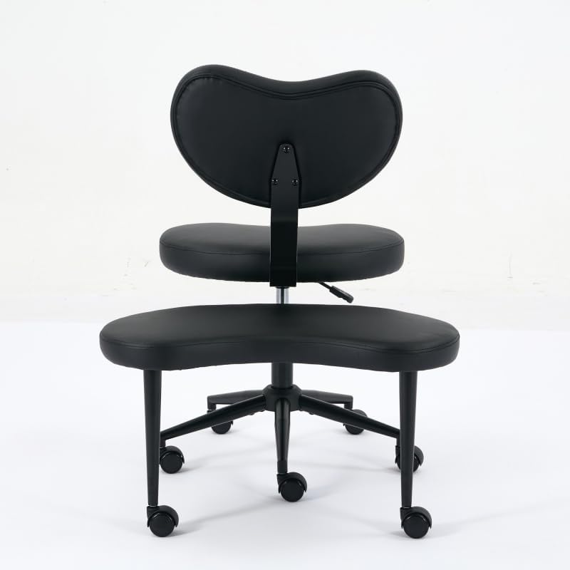 Cross Legged Office PU Chair - Meditation Criss Cross Legged Chair with Wheels, Adjustable Height for Home and Office Ergonomic Fidget ADHD Squatting Kneeling Chair