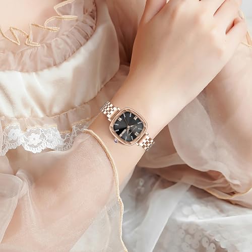 Image of Giordano Elegant Square Rose Gold Watch for Women - Crystal & Roman Hour Markers, Day-Date Display, Stainless Steel Strap