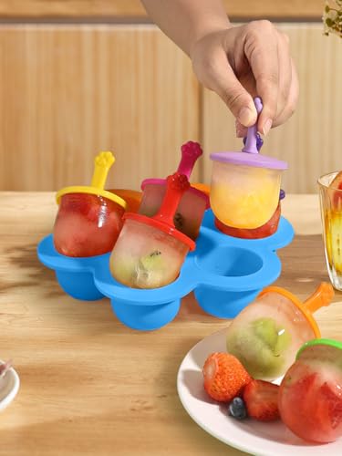 Silicone Popsicle Molds – 7-Cavity Reusable Ice Cream Mold with Lids and Sticks for Homemade Frozen Treats, Blue