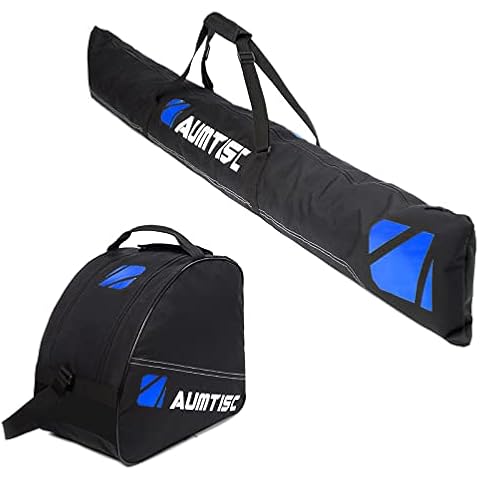 AUMTISC Ski Bag & Ski Boot Bag Combo Padded Snowboard Bag Adjustable Length Ski Bags Up to 200cm for 1 Pair of Skis, Boots,Helmet Blue Cover