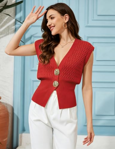 Image of AMEBELLE Vest Tops for Women Cable Knit Sweater Sleeveless V Neck Cardigans Lightweight Knit Pullover Summer Tops