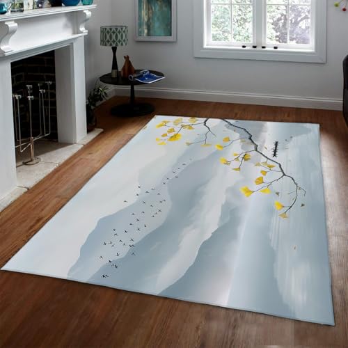 Tapis de salon oriental ginkgo et oiseaux lavable 180x270cm - 2