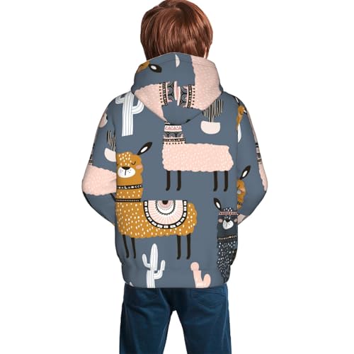 Llama and Cactus Kid Hoodies Boys Sweatshirts Girls Pullover with Pocket4