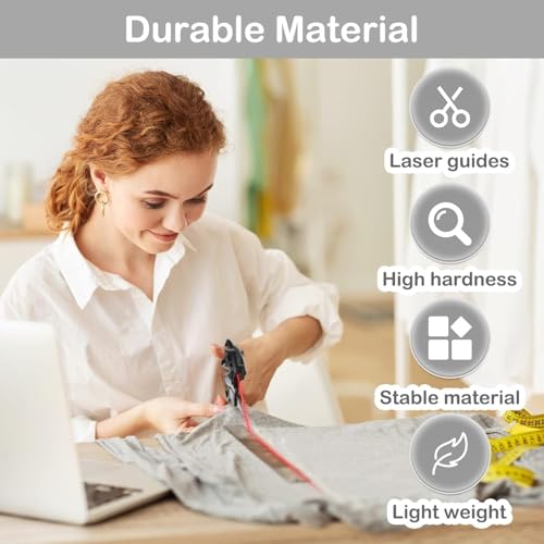Image of Drumstone Laser Guided Scissors for Fabric, Paper & Crafts | Stainless Steel Blades | Ergonomic Handle with Adjustable Blade Tension | Precision Straight Cutting Tool for Sewing, Tailoring & DIY
