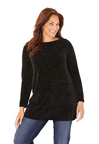 Catherines Women's Plus Size Chenille Pullover Tunic Sweater - 3X, Black (0031) #TOP18