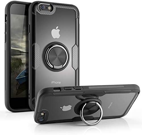 Besiva Phone Case Compatible iPhone 6 Plus, iPhone 6s Plus, Tempered Glass Back Cover Case with 360° Swivel Ring Kickstand Shock Absorption Anti-Scratch Cover Case,gp3