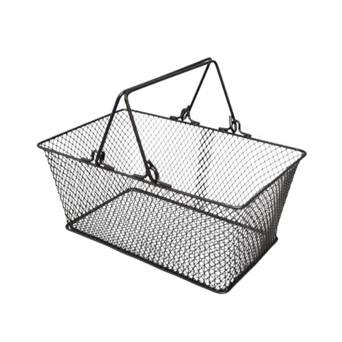 Amagogo Wire Mesh Shopping Basket Supermarket Carry Basket Sturdy Iron Portable Shopping Tote with Handle for Garden Grocery Kitchen, Black