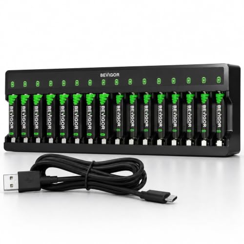 Image of BEVIGOR Rechargeable AA and AAA Batteries with 16 Bay Smart Charger, 8 Pack AA 2800mAh & 8 Pack AAA 1100mAh Low self Discharge NiMH Battery