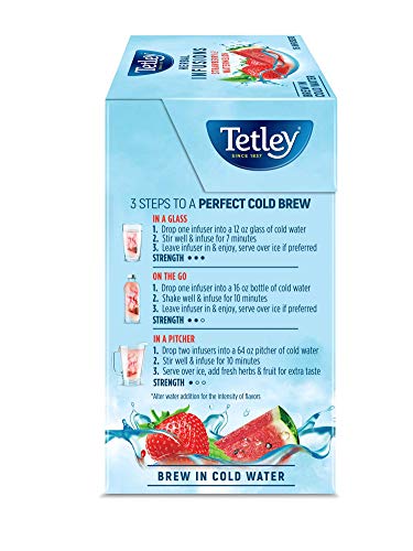 Tetley Herbal Infusions Cold Brew Tea, Strawberry & Watermelon, Cold Water Herbal Tea, Rainforest Alliance Certified,16 Tea Bags (Pack Of 3) #TOP2