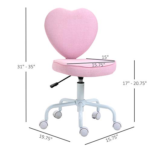 Image of HOMCOM Heart Love Back Office Chair with Adjustable Height and 360 Castor Wheels, Vannity Stool Chair, Pink
