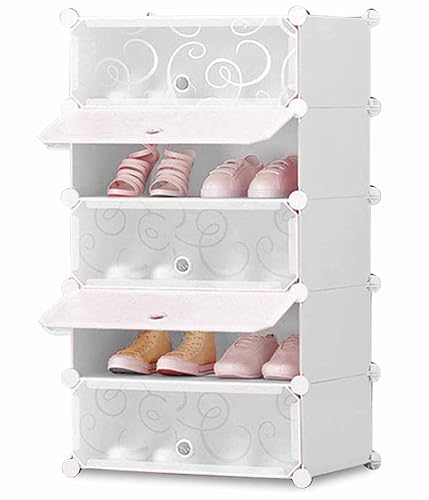 Image of Zemic DIY Shoe Rack Plastic Shoe Rack for Home PP Plastic Shelves Household, Shoe Rack with Door Outdoor for Heels /Shoes for Entryway,Hallway,Bedroom Living Room (White, 5-Shelf-5-Door)