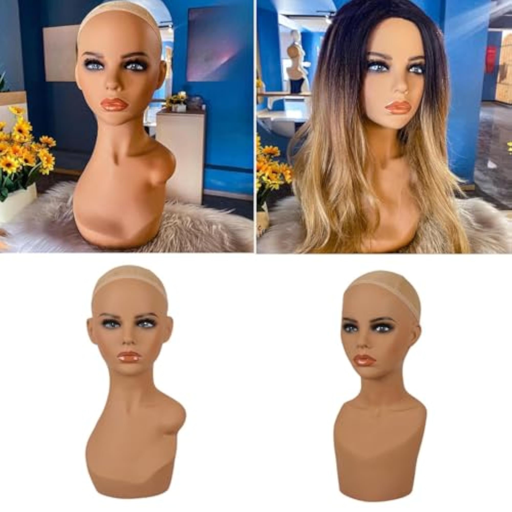 Bald Mannequin Head Professional Cosmetology Face for Wig Display