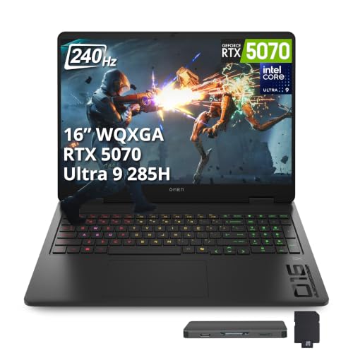 Image of HP OMEN Slim 16 16 inch WQXGA IPS 240Hz Gaming Laptop, Intel Core Ultra 9 285H, GeForce RTX 5070 8GB, 32GB DDR5, 3TB Storage (2TB SSD + 1TB Docking Station Set), Backlit, Wi-Fi 6, Win 11, Black
