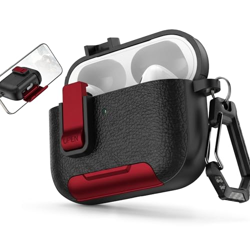 Image of for Leather AirPods Pro 3 Case 2025| Cute iPod Air Pods Pro 3 Case with Magnetic Lock | with Phone Holder & Keychain | Airpods 3 Pro Cases for Man Women(Model A2700 /A2931)(RedBlack)