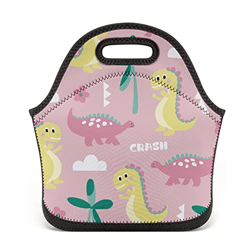 Dacawin Pink Dinosaur Kids Lunch Bag Green Windmill Lunch Box Cute Flowers Cloud Outdoor Cooler Tote Bag Reusable Leakproof Lunch Boxes Portable Lunch Containers #TOP1