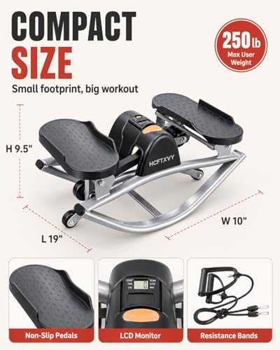 Image of Rocking Fitness Stepper Side to Side for Exercise Machine at Home, Lateral Trainer Workout for Knees Joints, Portable Low Impact Stair Climber with LCD Monitor Resistance Bands