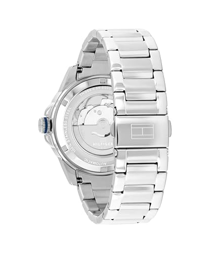 Tommy Hilfiger Men's Automatic Watch – 44 mm Stainless Steel Case and Link Bracelet, Exhibition Caseback – Modern Skeleton Dress Timepiece3
