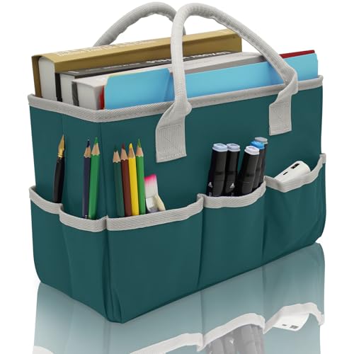 Image of Cupohus Art Organizer Craft Storage Tote Bag with Pockets and Hadles, Oxford Fabric Carrying Caddy for Teacher, Officer, Artist, Traveler, and More - Dark Green